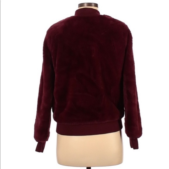 Say What? S burgundy red faux fur lined retro glam bomber jacket - Picture 4 of 9